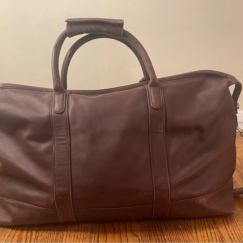 Vintage COACH Chocolate Brown Leather Cabin Weekender Duffel Travel Shoulder Bag - Picture 2 of 15